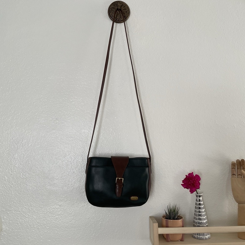 Liz Claiborne Compact‎ Crossbody Forest Green Brown Faux Leather Bag